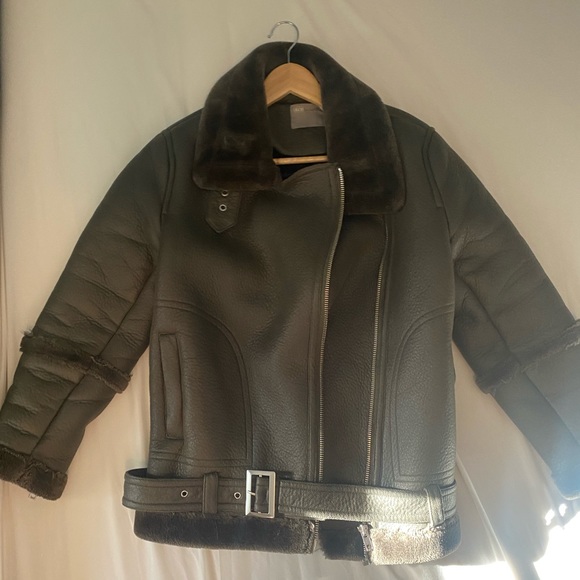 ASOS Faux Fur-Trim Aviator Jacket -Green- LIKE NEW - Picture 5 of 5